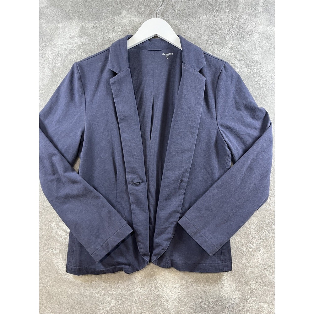 Garnet‎ Hill Women's Navy Blue Organic Cotton One Button Blazer Jacket Sz 14